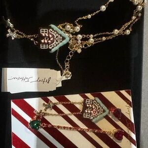 2p Betsey Johnson 3D gingerbread house Long Pendant Christmas Necklace&Earrings